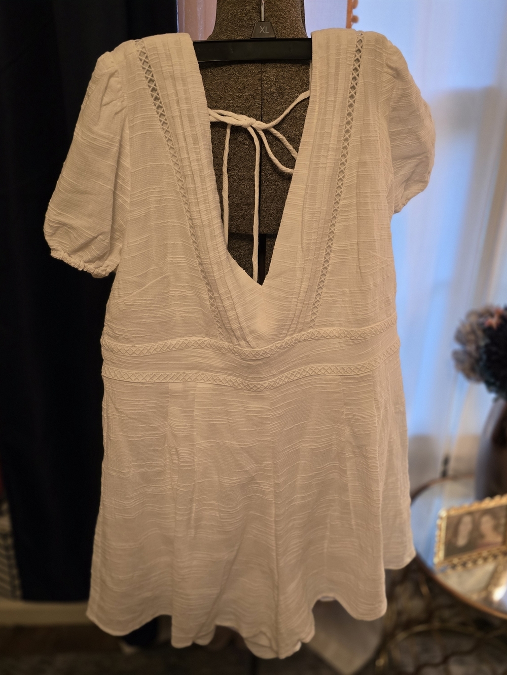 Altar'd State Cream V-Neck Tie-Back Romper